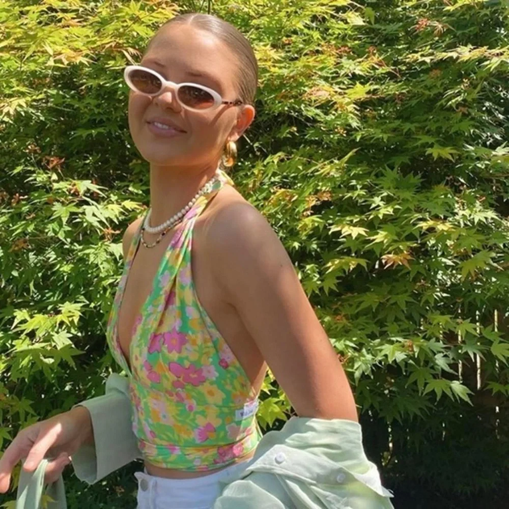 With Jean Rendezvous Floral Halter Wrap Top in Honeysuckle - Picture 14 of 16